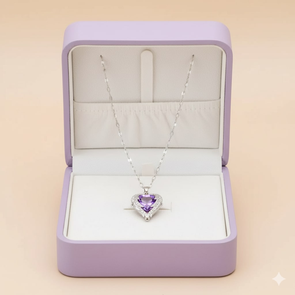 Purple Heart Silver Pendant Necklace