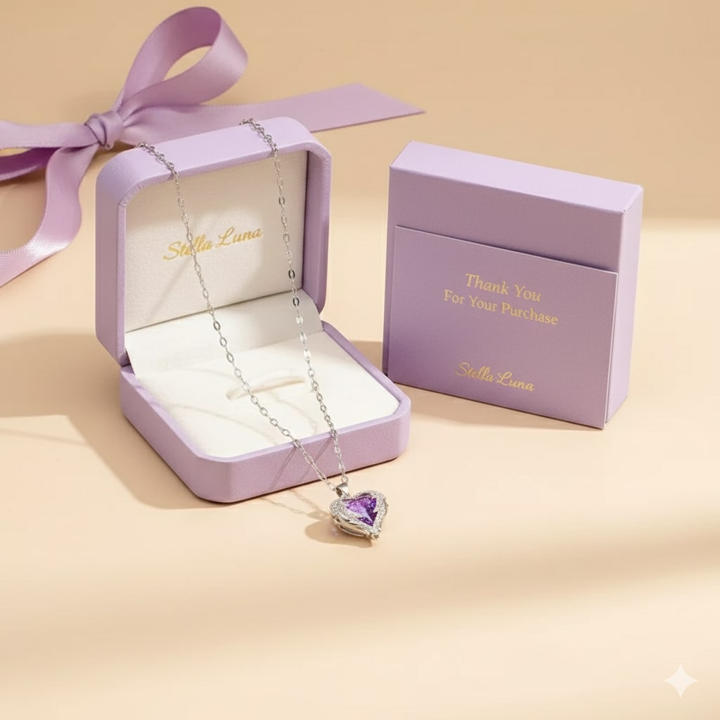 Purple Heart Silver Pendant Necklace