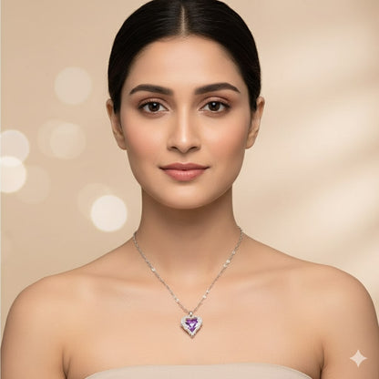 Purple Heart Silver Pendant Necklace