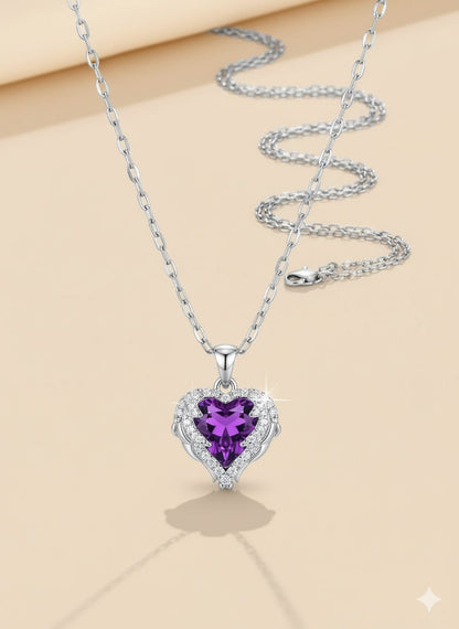 Purple Heart Silver Pendant Necklace