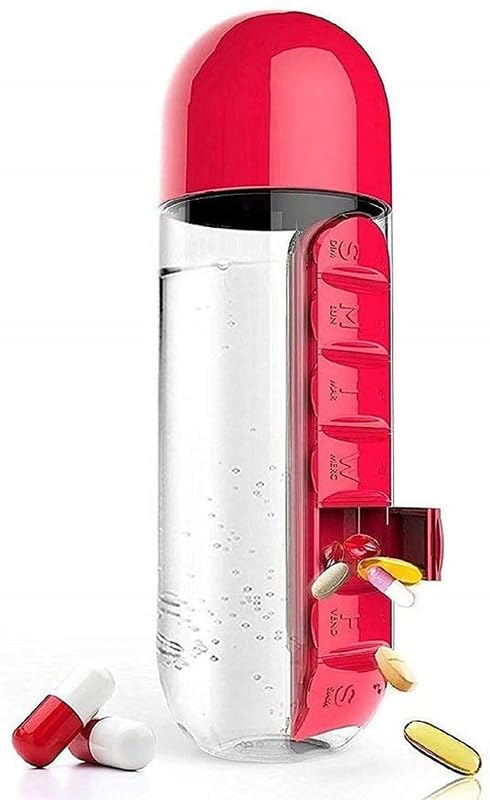 Portable Water Bottle With Built-in Pill Box