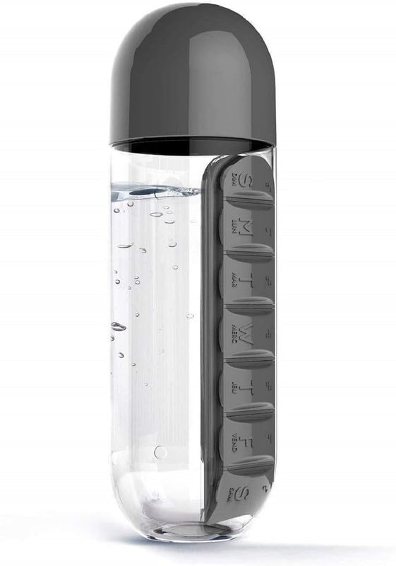 Portable Water Bottle With Built-in Pill Box