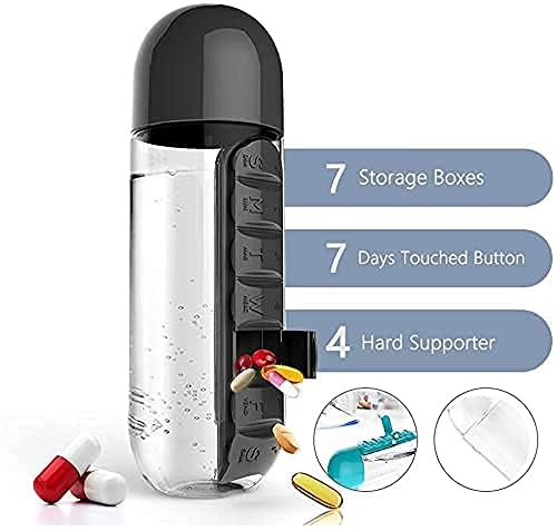 Portable Water Bottle With Built-in Pill Box